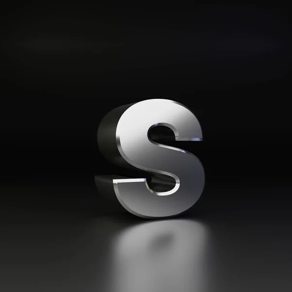 Letra cromada S minúscula. 3D render shiny metal fuente aislada sobre fondo negro — Foto de Stock