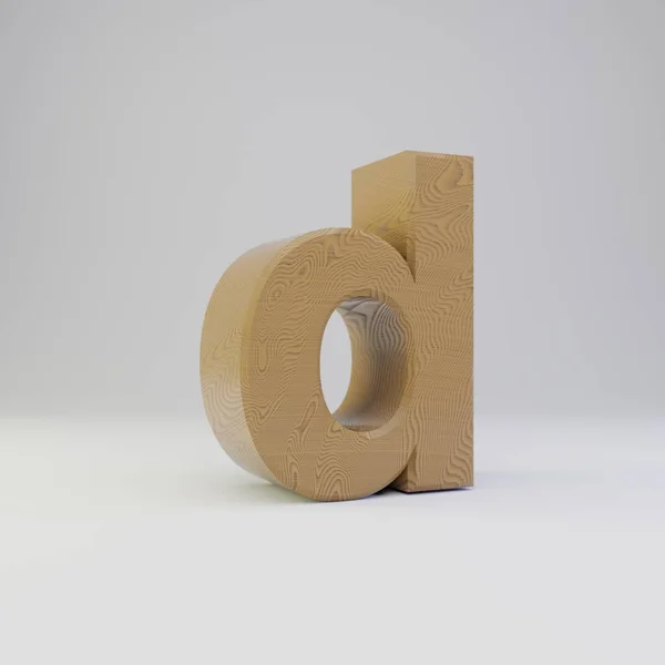 3D litery D małe. Drewniane czcionki na białym tle. — Zdjęcie stockowe