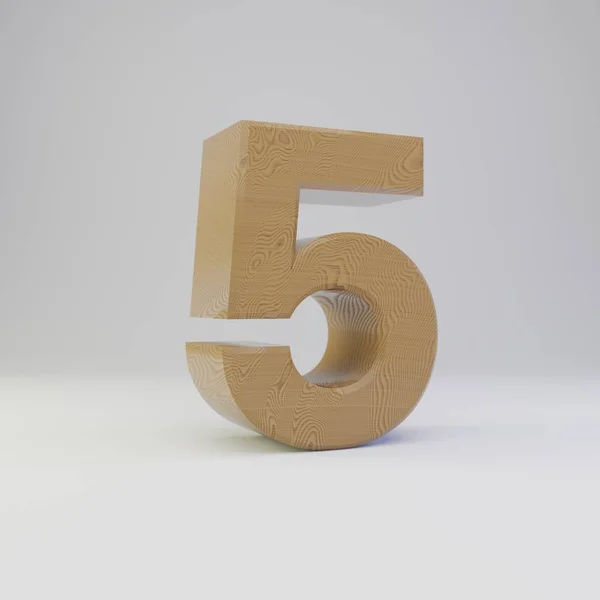 3D numero 5. Caratteri in legno isolati su sfondo bianco . — Foto Stock