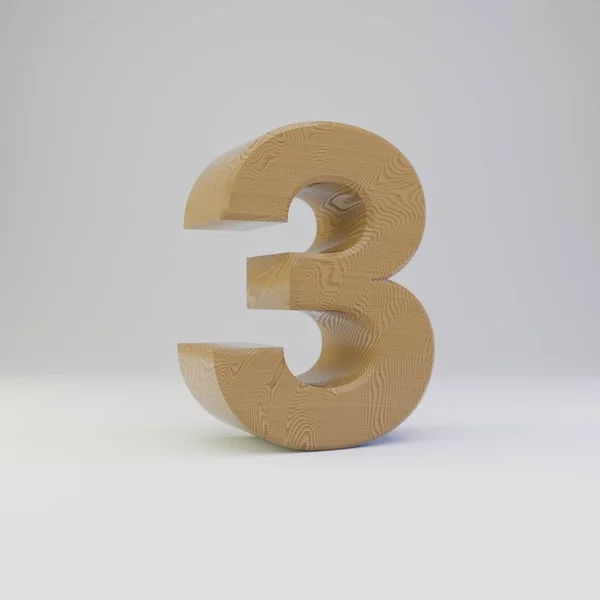 3D numéro 3. Fonte en bois isolée sur fond blanc . — Photo