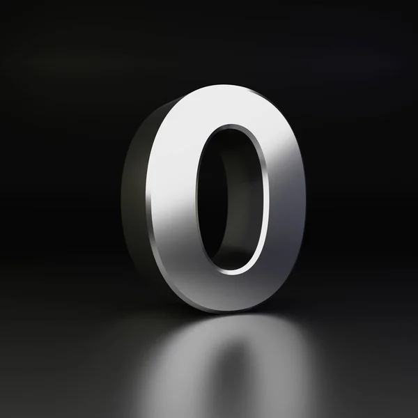 Cromo número 0. 3D renderizar fonte metal brilhante isolado em fundo preto — Fotografia de Stock