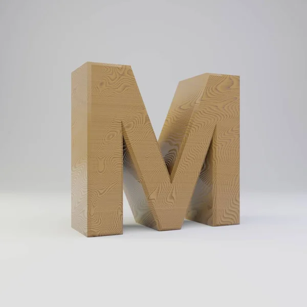 Litery 3D M wielkie litery. Drewniane czcionki na białym tle. — Zdjęcie stockowe