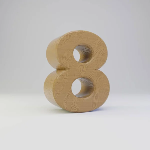3D number 8. Wooden font isolated on white background. — Stock Photo, Image