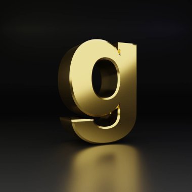 Altın harf G küçük. siyah arka plan üzerine izole 3d render parlak metal yazı tipi