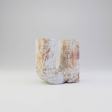 Beton harf U küçük beyaz arka plan üzerinde izole paslı metal çizikler ile