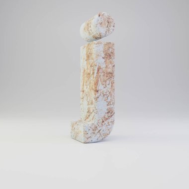 Beton J harfi küçük beyaz arka plan üzerinde izole paslı metal çizikler ile