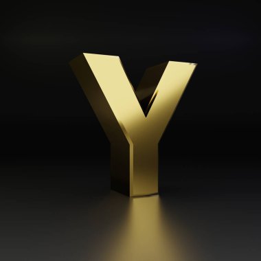 Altın harf büyük harf Y. siyah arka plan üzerine izole 3d render parlak metal yazı tipi