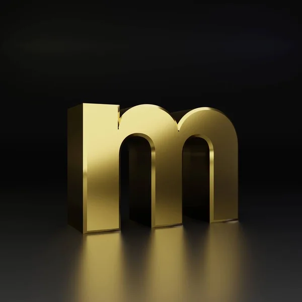 ตัวอักษรทอง M ตัวเล็ก แบบอักษรโลหะส่องแสง 3 มิติที่แยกจากพื้นหลังสีดํา — ภาพถ่ายสต็อก