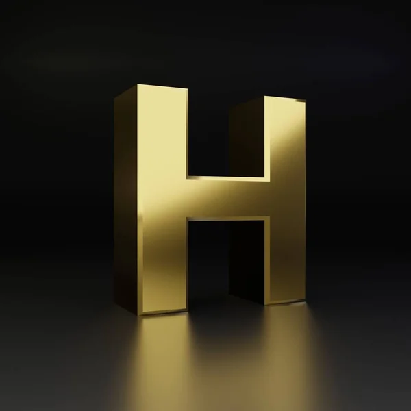 Letra dorada H mayúscula. 3D render shiny metal fuente aislada sobre fondo negro — Foto de Stock