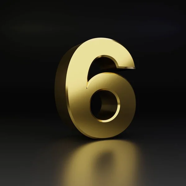 황금 번호 6입니다. 3d 렌더링 빛나는 금속 글꼴 검은색에 고립 — 스톡 사진