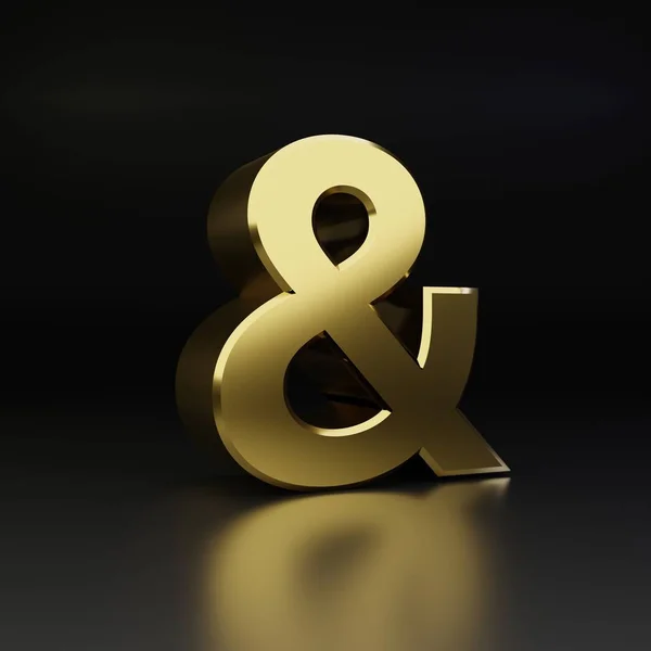 Simbolo di Ampersand dorato. 3D rendere lucido font metallo isolato su sfondo nero — Foto Stock