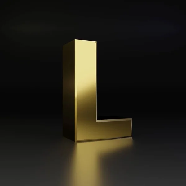 Letra dorada L mayúscula. 3D render shiny metal fuente aislada sobre fondo negro — Foto de Stock