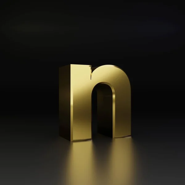 Gouden letter N kleine letters. 3D render glanzende metalen lettertype geïsoleerd op zwarte achtergrond — Stockfoto