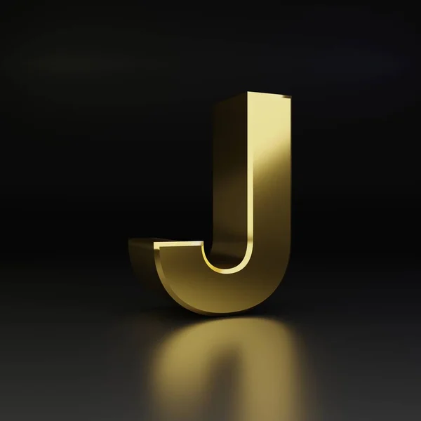 Golden letter J uppercase. 3D render shiny metal font isolated on black background — Stock Photo, Image