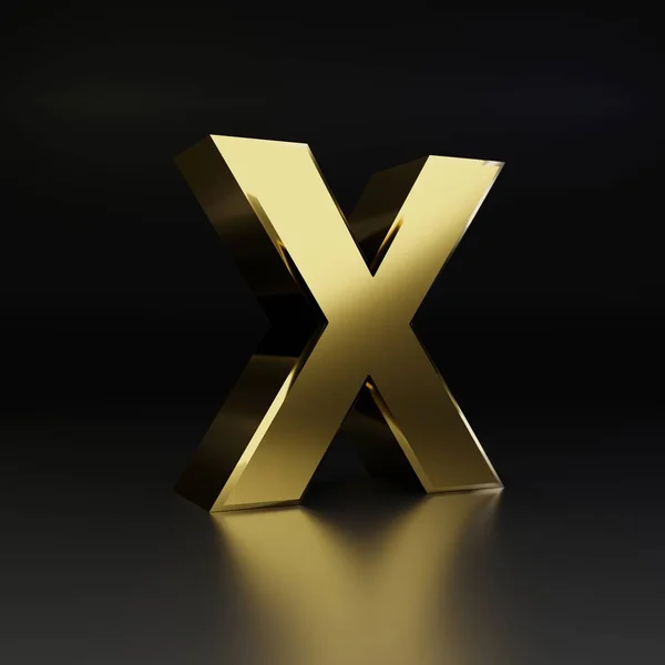 Lettre d'or X majuscule. rendu 3D polices métalliques brillantes isolées sur fond noir — Photo