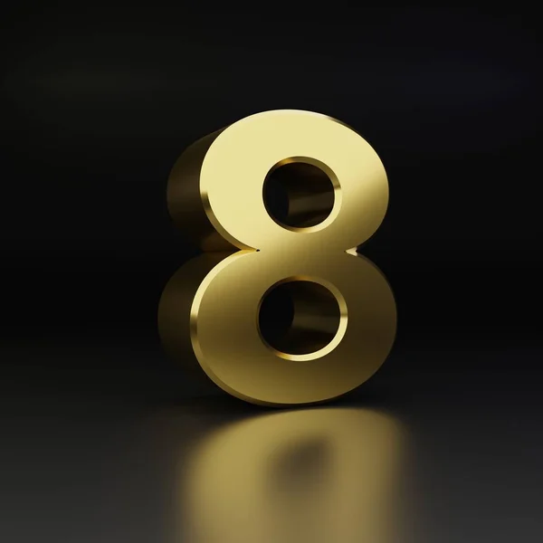 Número 8 de oro. 3D render shiny metal fuente aislada sobre fondo negro — Foto de Stock