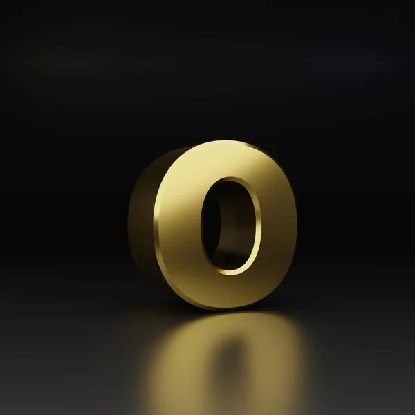 Gouden letter O kleine letters. 3D render glanzende metalen lettertype geïsoleerd op zwarte achtergrond — Stockfoto