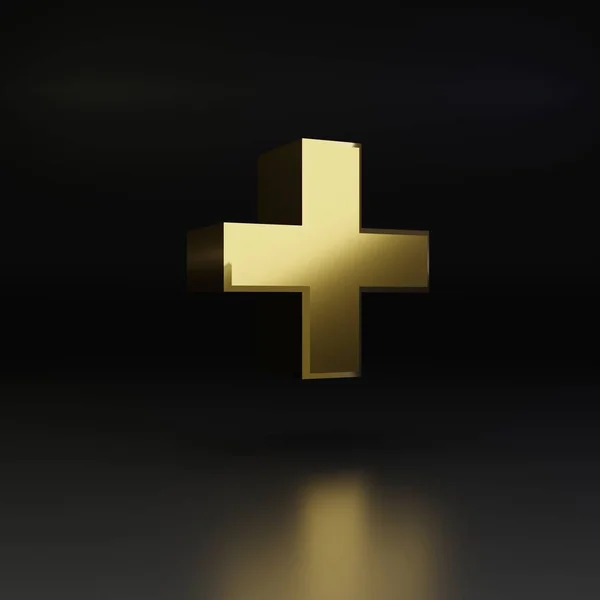 黄金のプラス記号。3 d レンダリング光沢のある金属フォント黒い背景に分離 — ストック写真