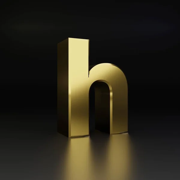 Golden letter H lowercase. 3D render shiny metal font isolated on black background