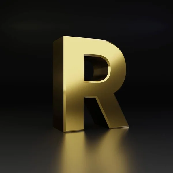 Gouden letter R hoofdletters. 3D render glanzende metalen lettertype geïsoleerd op zwarte achtergrond — Stockfoto