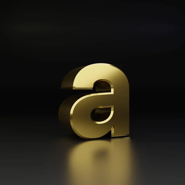 Letra dorada Una minúscula. 3D render shiny metal fuente aislada sobre fondo negro —  Fotos de Stock