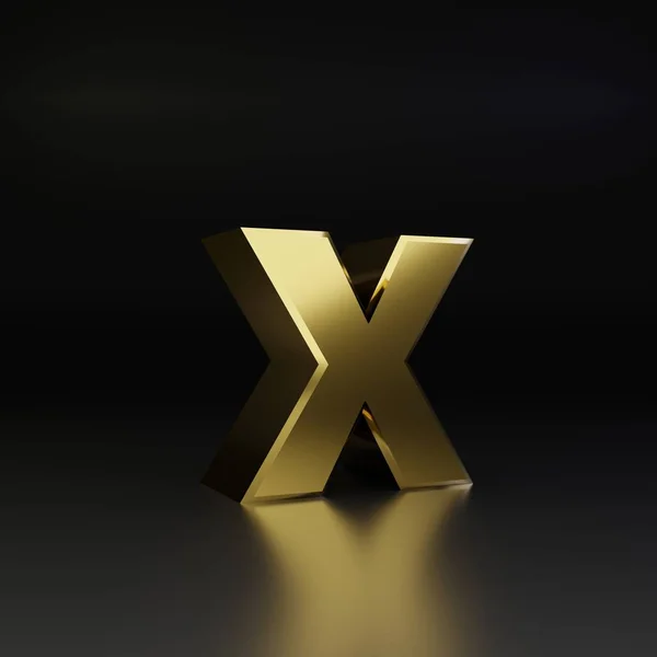 Goldener Buchstabe x Kleinbuchstabe. 3D-Rendering glänzende Metallschrift isoliert auf schwarzem Hintergrund — Stockfoto