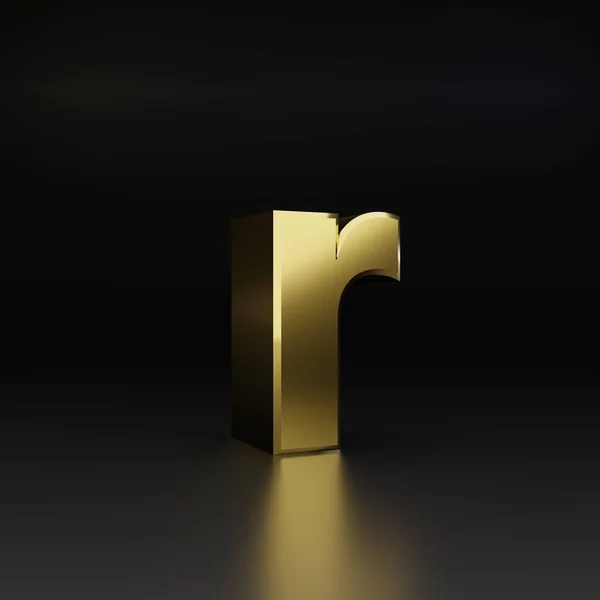 Małe litery złote R. 3D render błyszczący metal czcionki na białym na czarnym tle — Zdjęcie stockowe