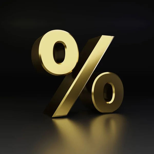 Arany százalékjelet. 3D render fényes fém betűtípus elszigetelt fekete háttér — Stock Fotó