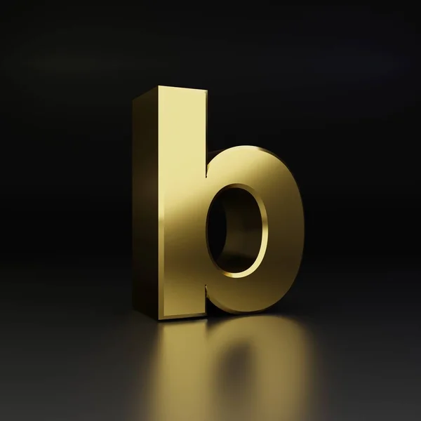 Gouden letter B kleine letters. 3D render glanzende metalen lettertype geïsoleerd op zwarte achtergrond — Stockfoto