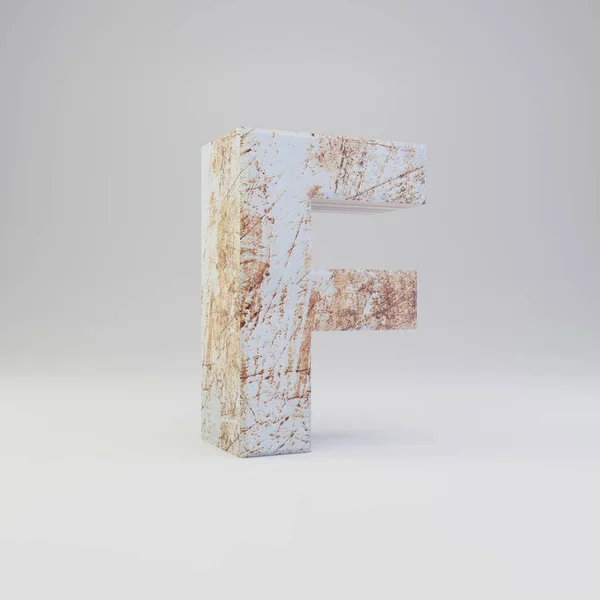 콘크리트 편지 흰색 배경에 고립 된 녹슨 금속 긁힘과 대문자 F — 스톡 사진