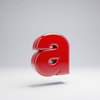 Volumetric parlak kırmızı küçük harf A beyaz arka planda izole. 3D alfabe işlenmiş. Afiş, poster, kapak, logo tasarım şablon elemanı için modern yazı.