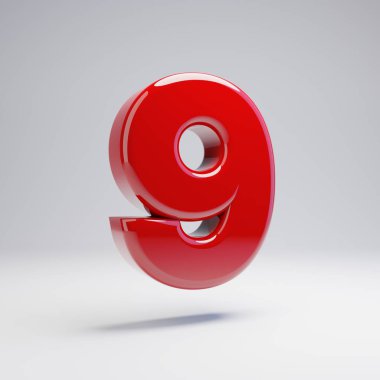 Beyaz arka planda yalıtılmış Volumetrik parlak kırmızı sayı 9. 3D alfabe işlenmiş. Afiş, poster, kapak, logo tasarım şablon elemanı için modern yazı.
