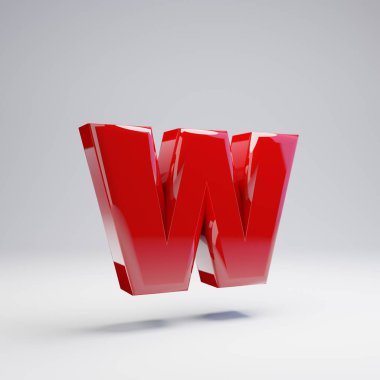 Beyaz arka planda yalıtılmış Volumetrik parlak kırmızı küçük harf W. 3D alfabe işlenmiş. Afiş, poster, kapak, logo tasarım şablon elemanı için modern yazı.
