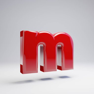 Beyaz arka planda yalıtılmış Volumetrik parlak kırmızı küçük harf M. 3D alfabe işlenmiş. Afiş, poster, kapak, logo tasarım şablon elemanı için modern yazı.