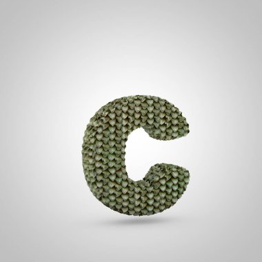 Volumetric ejderha cilt küçük harf C beyaz arka planda izole. ayrıntılı ölçekler doku ile 3B işlenmiş alfabe. Afiş, poster, kapak, logo tasarım şablon elemanı için modern yazı.