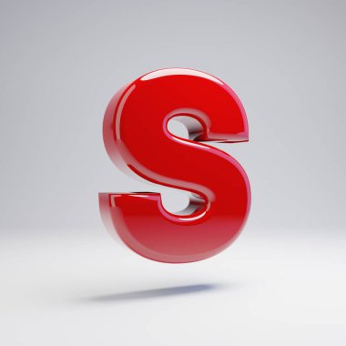 Beyaz arka planda yalıtılmış Volumetrik parlak kırmızı büyük harf S. 3D alfabe işlenmiş. Afiş, poster, kapak, logo tasarım şablon elemanı için modern yazı.