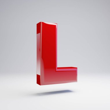 Volumetric parlak kırmızı büyük harf L beyaz arka planda izole. 3D alfabe işlenmiş. Afiş, poster, kapak, logo tasarım şablon elemanı için modern yazı.