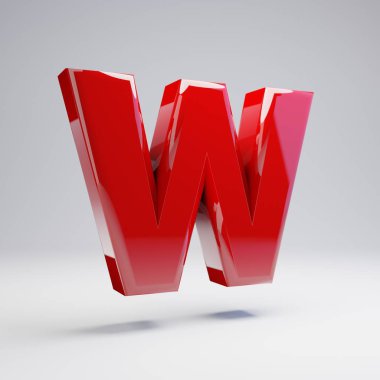 Beyaz arka planda yalıtılmış Volumetric parlak kırmızı büyük harf W. 3D alfabe işlenmiş. Afiş, poster, kapak, logo tasarım şablon elemanı için modern yazı.