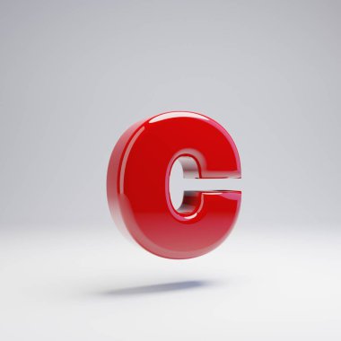 Beyaz arka planda yalıtılmış Volumetric parlak kırmızı küçük harf C. 3D alfabe işlenmiş. Afiş, poster, kapak, logo tasarım şablon elemanı için modern yazı.