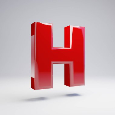 Beyaz arka planda yalıtılmış Volumetrik parlak kırmızı büyük harf H. 3D alfabe işlenmiş. Afiş, poster, kapak, logo tasarım şablon elemanı için modern yazı.