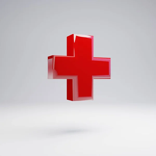 Ємний Глянсовий Червоний Плюс Символ Ізольований Білому Тлі Візуалізований Алфавіт — стокове фото