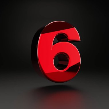 Siyah arka planda yalıtılmış Volumetrik parlak metal numarası 6. güçlü ışık yansımaları ile 3B işlenmiş alfabe. Poster, afiş, kapak, logo tasarım şablon elemanı için metalik yazı tipi.