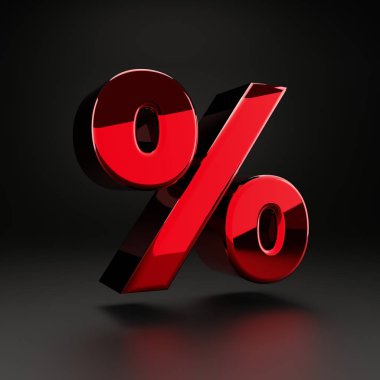 Siyah arka planda yalıtılmış Volumetrik parlak metal yüzde sembolü. güçlü ışık yansımaları ile 3B işlenmiş alfabe. Poster, afiş, kapak, logo tasarım şablon elemanı için metalik yazı tipi.