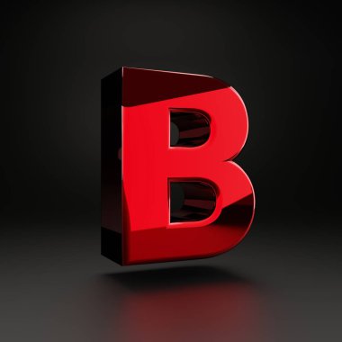 Volumetric parlak metal büyük harf B siyah arka planda izole. güçlü ışık yansımaları ile 3B işlenmiş alfabe. Poster, afiş, kapak, logo tasarım şablon elemanı için metalik yazı tipi.