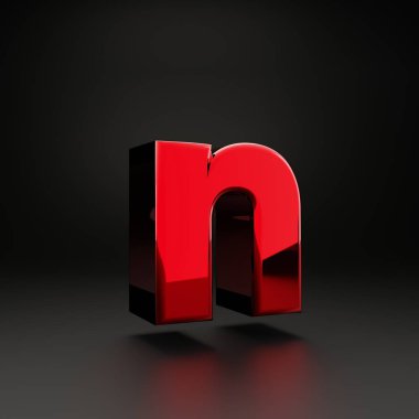 Siyah arka planda yalıtılmış Volumetrik parlak metal küçük harf N. güçlü ışık yansımaları ile 3B işlenmiş alfabe. Poster, afiş, kapak, logo tasarım şablon elemanı için metalik yazı tipi.