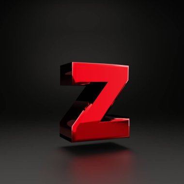 Siyah arka planda yalıtılmış Volumetrik parlak metal küçük harf Z. güçlü ışık yansımaları ile 3B işlenmiş alfabe. Poster, afiş, kapak, logo tasarım şablon elemanı için metalik yazı tipi.