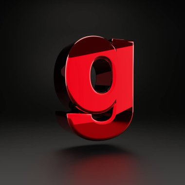 Siyah arka planda yalıtılmış Volumetrik parlak metal küçük harf G. güçlü ışık yansımaları ile 3B işlenmiş alfabe. Poster, afiş, kapak, logo tasarım şablon elemanı için metalik yazı tipi.