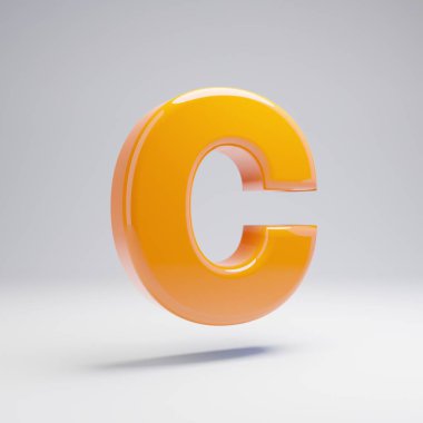 Hacimsel parlak sıcak turuncu büyük harf C beyaz arka plan üzerinde izole. 3d işlenmiş alfabe. Afiş, poster, kapak, logo tasarımı şablon öğesi için modern yazı tipi.
