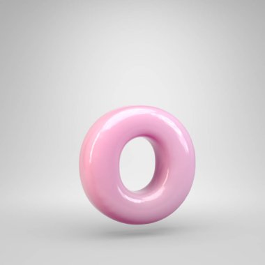 Bubble Gum pembe harf O küçük beyaz arka plan üzerinde izole. 3d işlenmiş alfabe. Reklam, poster, kapak, harf tasarımı şablon öğesi için modern yazı tipi.