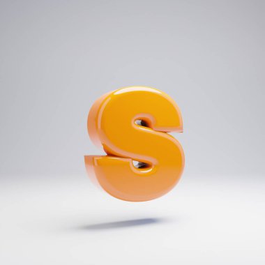 Hacimsel parlak sıcak turuncu küçük harf S beyaz arka plan üzerinde izole. 3d işlenmiş alfabe. Afiş, poster, kapak, logo tasarımı şablon öğesi için modern yazı tipi.